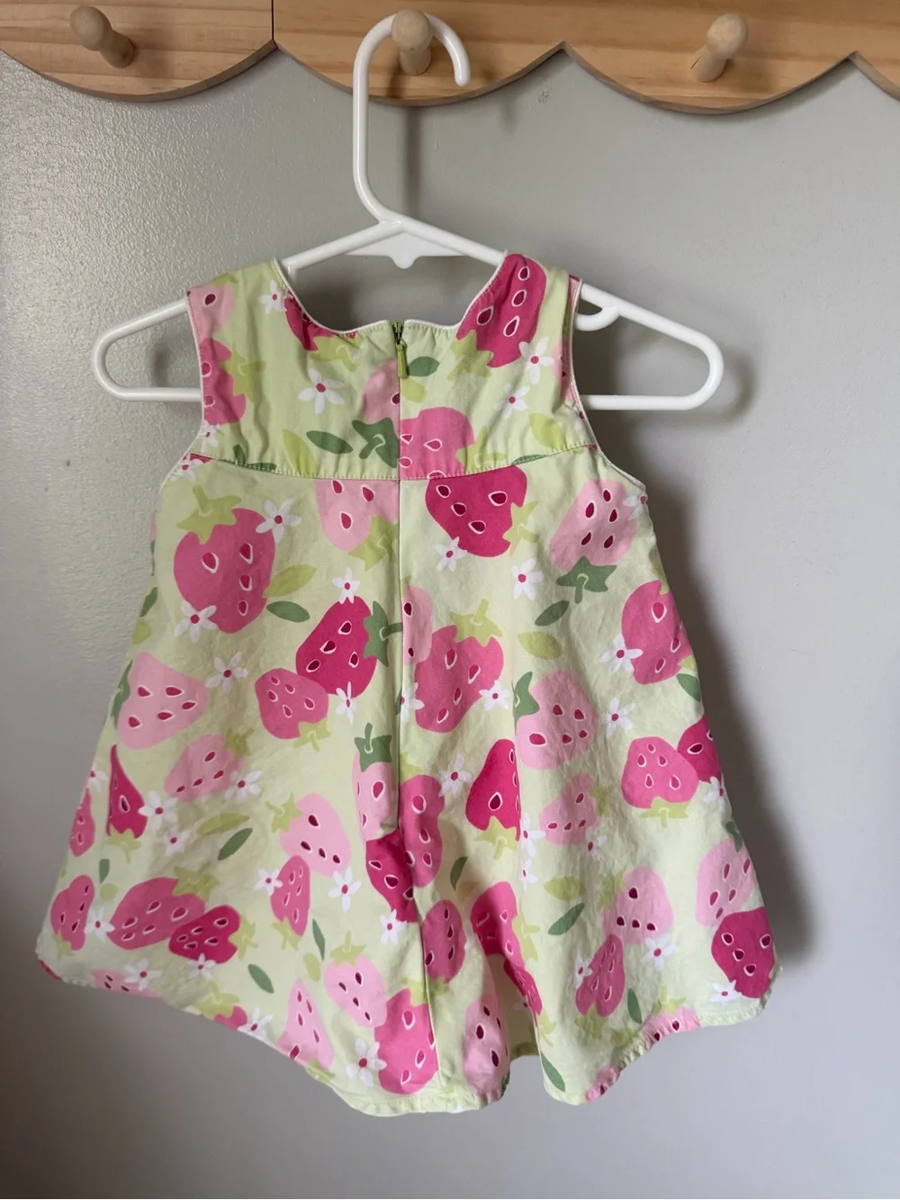 Gymboree Girls 6-12M Green Pink Strawberry A-Line Cotton Dress Zip Back